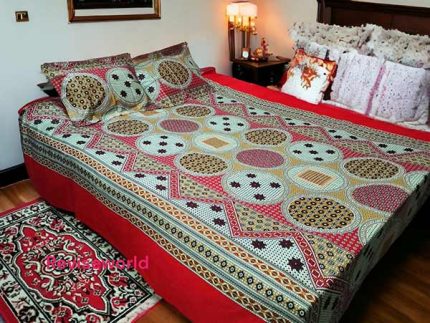 Abstract Red Gray Bed Sheet price in Bangladesh