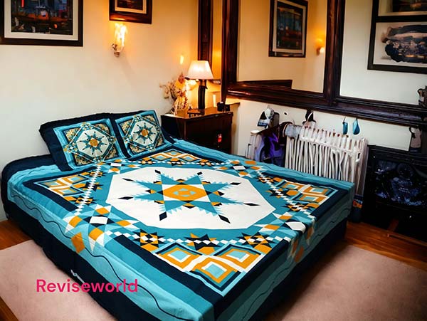 Cyan color abstract bed sheet price in Bangladesh