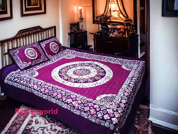 Gorgeous deep purple alpona bed sheet price in Bangladesh