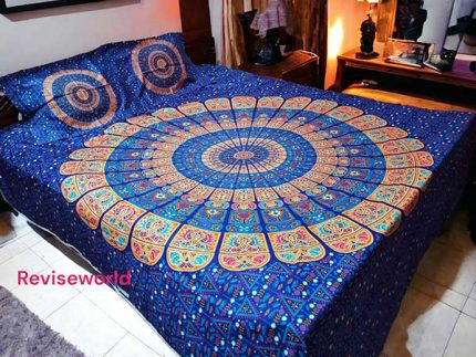 Luxurious blue alpona Bed sheet price in Bangladesh