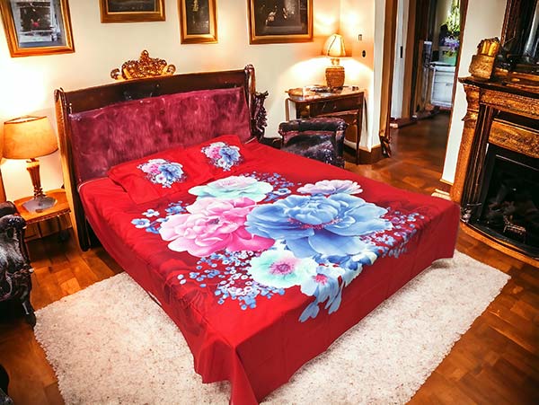 Red and Corn flower Blue Bedsheet price in Bangladesh