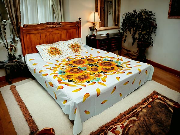 White-_Sunflower bed sheet