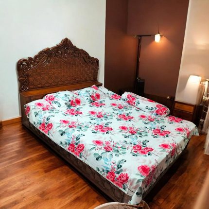 Rose Floral White Bedsheet (4sets)
