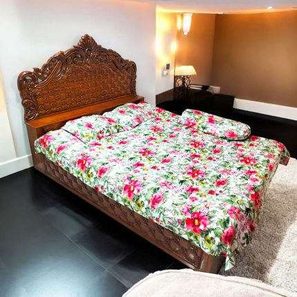 Vibrant White Floral Print Bedsheet (4 Sets)